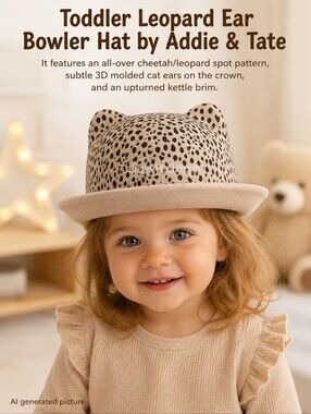 Toddler Leopard Ear Bowler Fedora Hat by Addie & Tate
